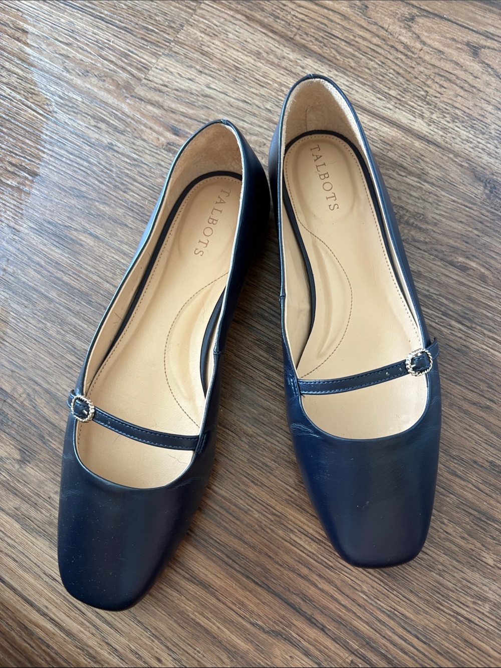 Talbots Navy Square-Toe Mary Jane Flats with Buckle Strap